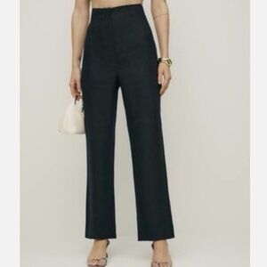 NWT Reformation Colton Black High-Waisted Linen Trousers – Size 10